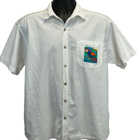 Vintage 90s Cabo San Lucas Parrot Button Front Shirt Mens M Medium White Mexico - Picture 2 of 11